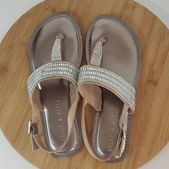 Kelly & Katie Silvya Metallic Crystal Thong Sandals Slingback Ankle Strap Size 8 - Picture 6 of 10